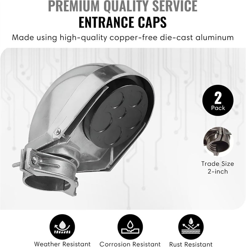 SELECT LIGHTING SELECT 2 Pack Lighting 2 Inch Service Entrance Cap, Weather-Resistant Die Cast Aluminum Entrance Heads with Bar Type Clamp, Rigid Conduit for Pulling Service Drop Conductors - Image 2